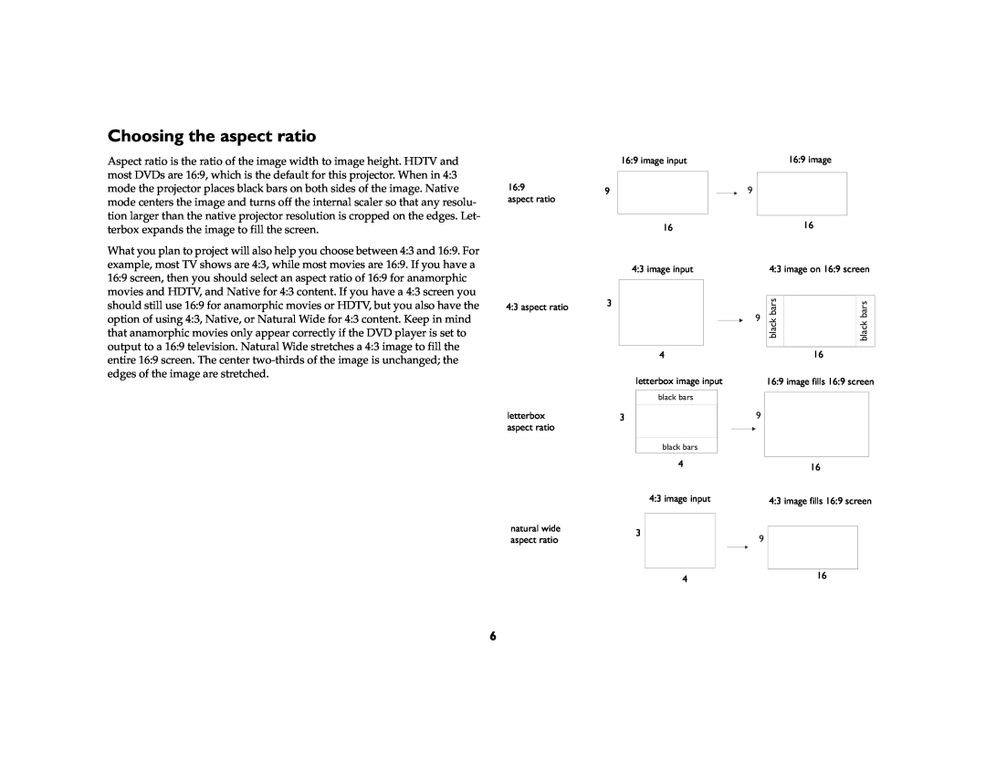 InFocus IN70 SERIES manual Choosing the aspect ratio, letterbox aspect ratio 