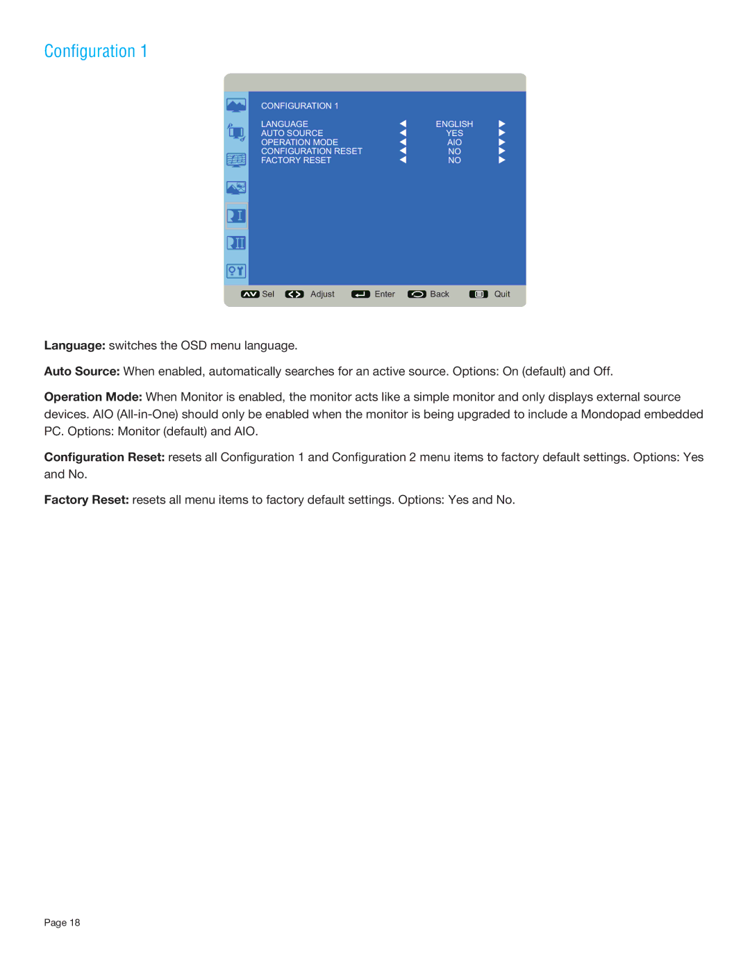 InFocus INF7001A manual Configuration 