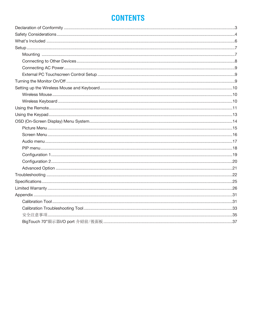 InFocus INF7011 manual Contents 