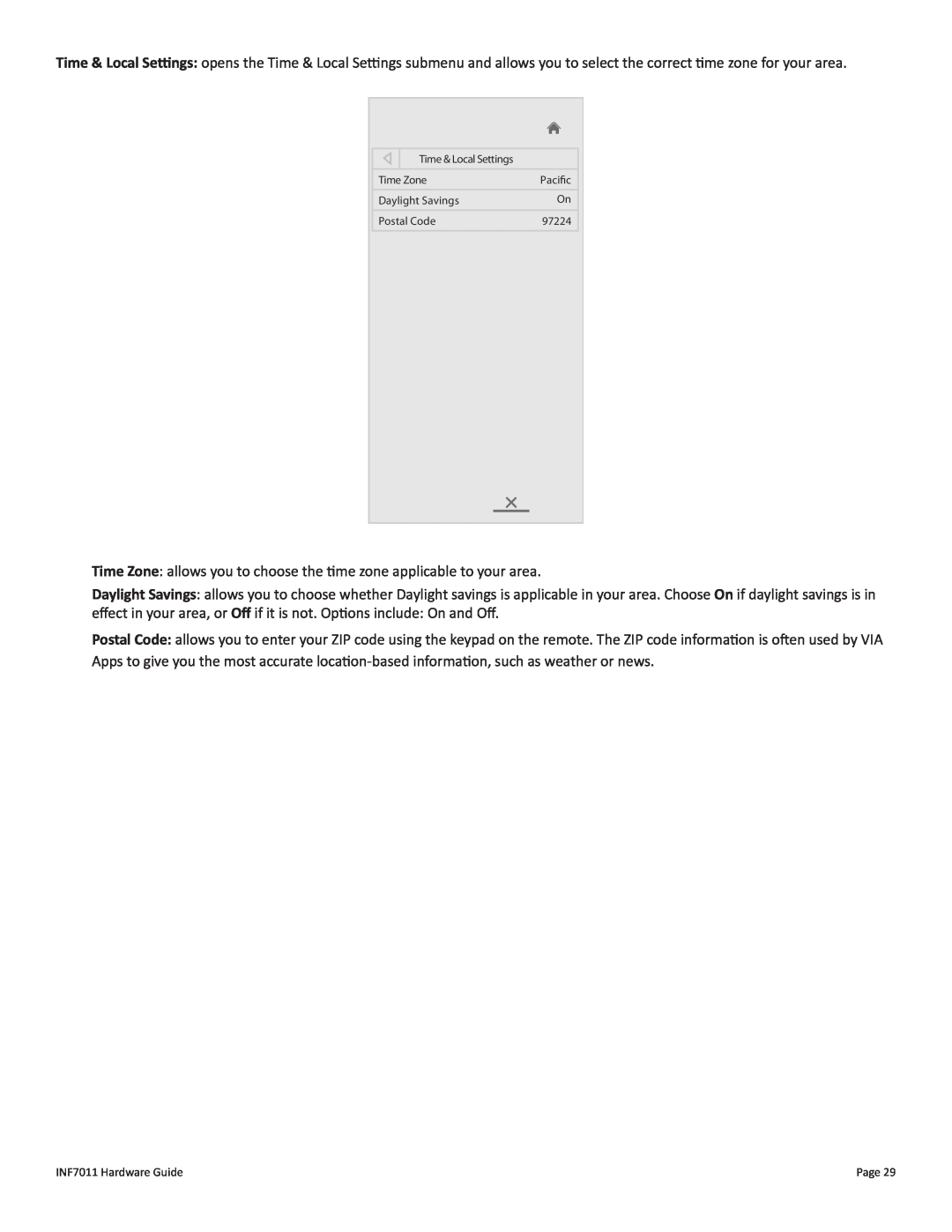 InFocus INF7011 manual Time Zone allows you to choose the time zone applicable to your area 