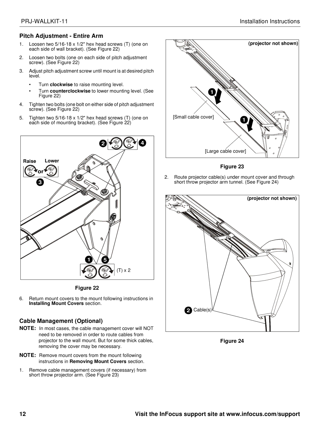 InFocus infocus single stud short throw wall mount manual Pitch Adjustment Entire Arm, Cable Management Optional 