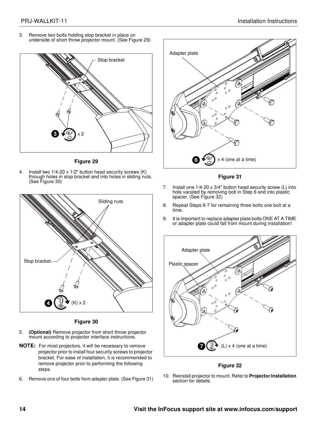 InFocus infocus single stud short throw wall mount manual Stop bracket 