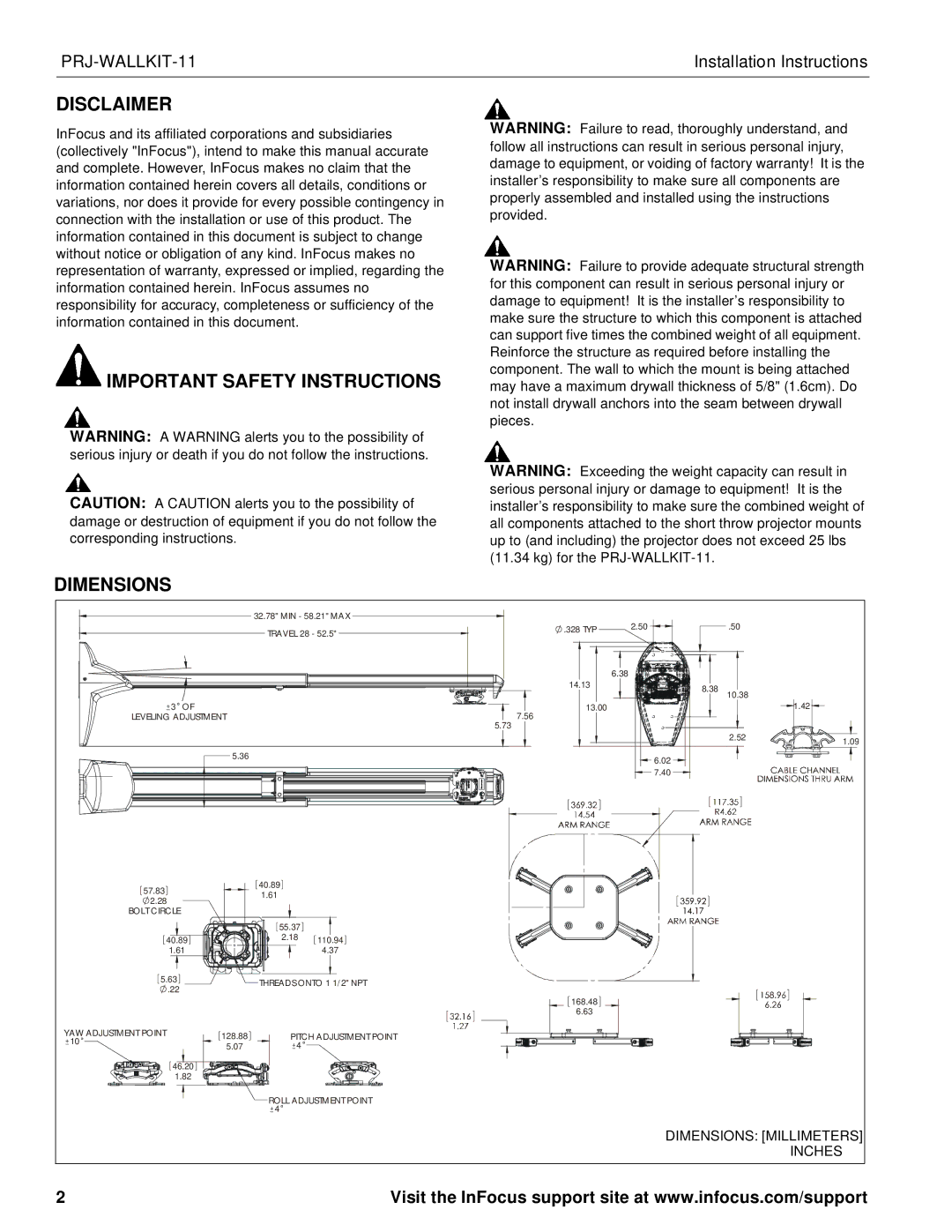 InFocus infocus single stud short throw wall mount manual Disclaimer 