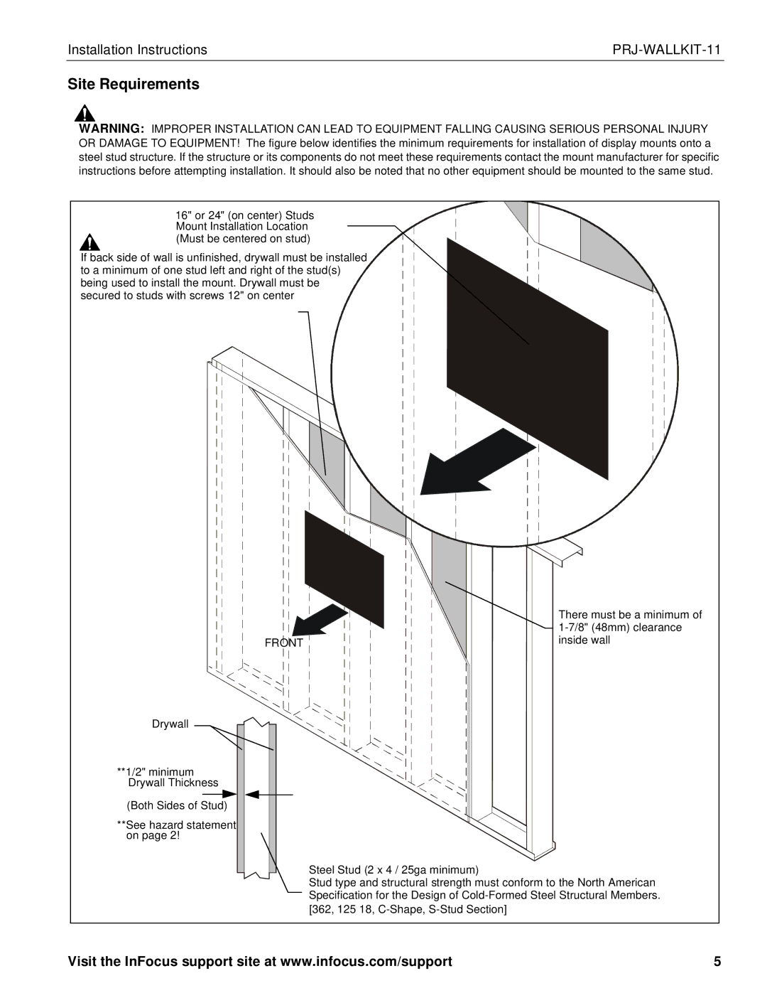 InFocus infocus single stud short throw wall mount manual Site Requirements 