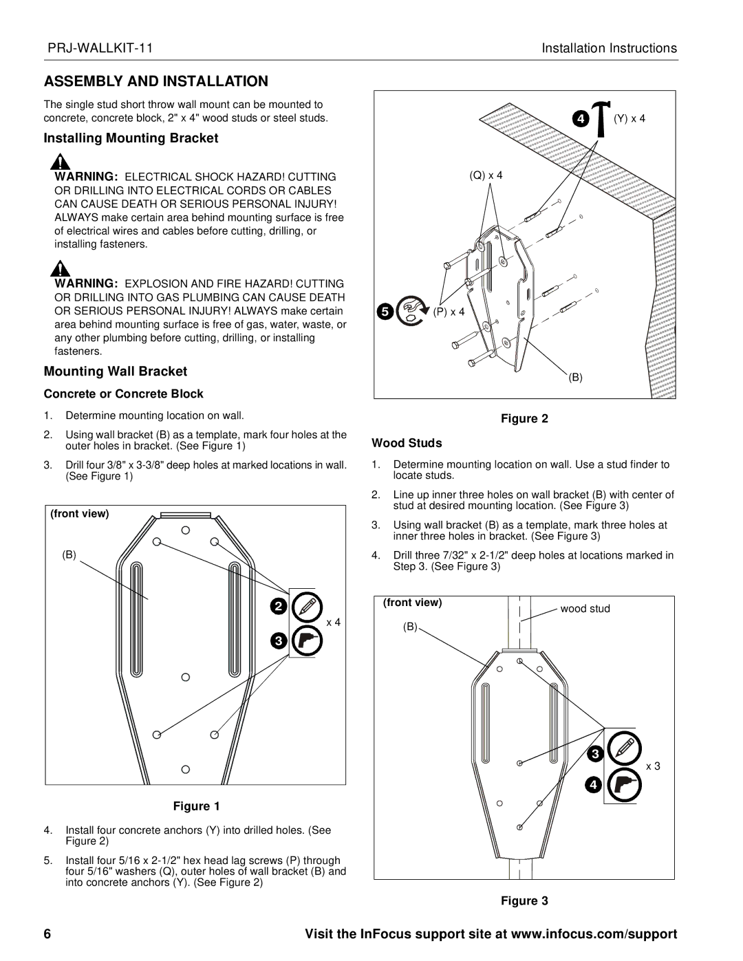 InFocus infocus single stud short throw wall mount manual Assembly and Installation 