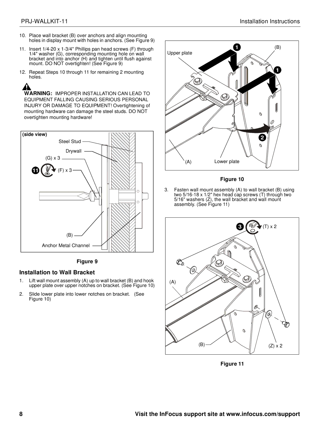 InFocus infocus single stud short throw wall mount manual Installation to Wall Bracket 