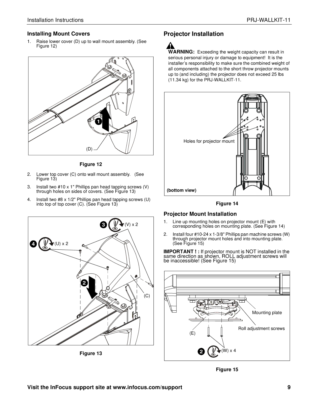 InFocus infocus single stud short throw wall mount manual Installing Mount Covers, Projector Mount Installation 