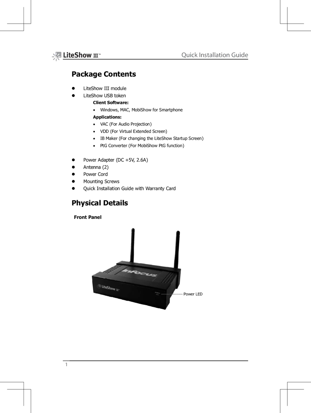 InFocus INLITESHOW3 manual Package Contents 