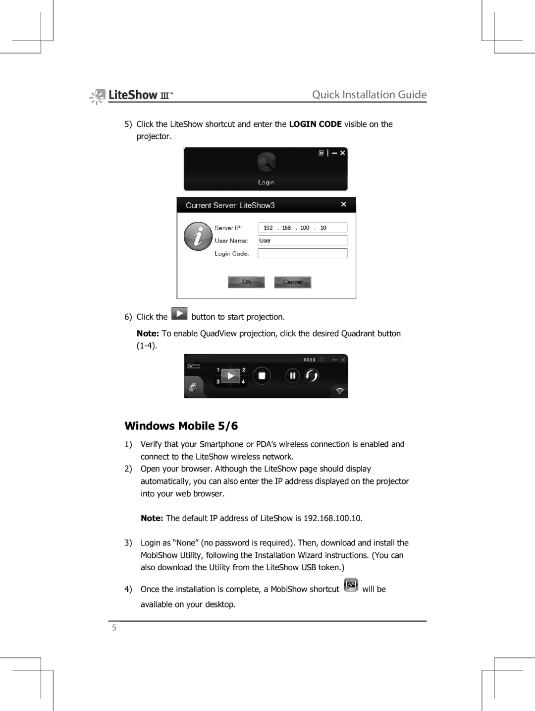 InFocus INLITESHOW3 manual Windows Mobile 5/6 