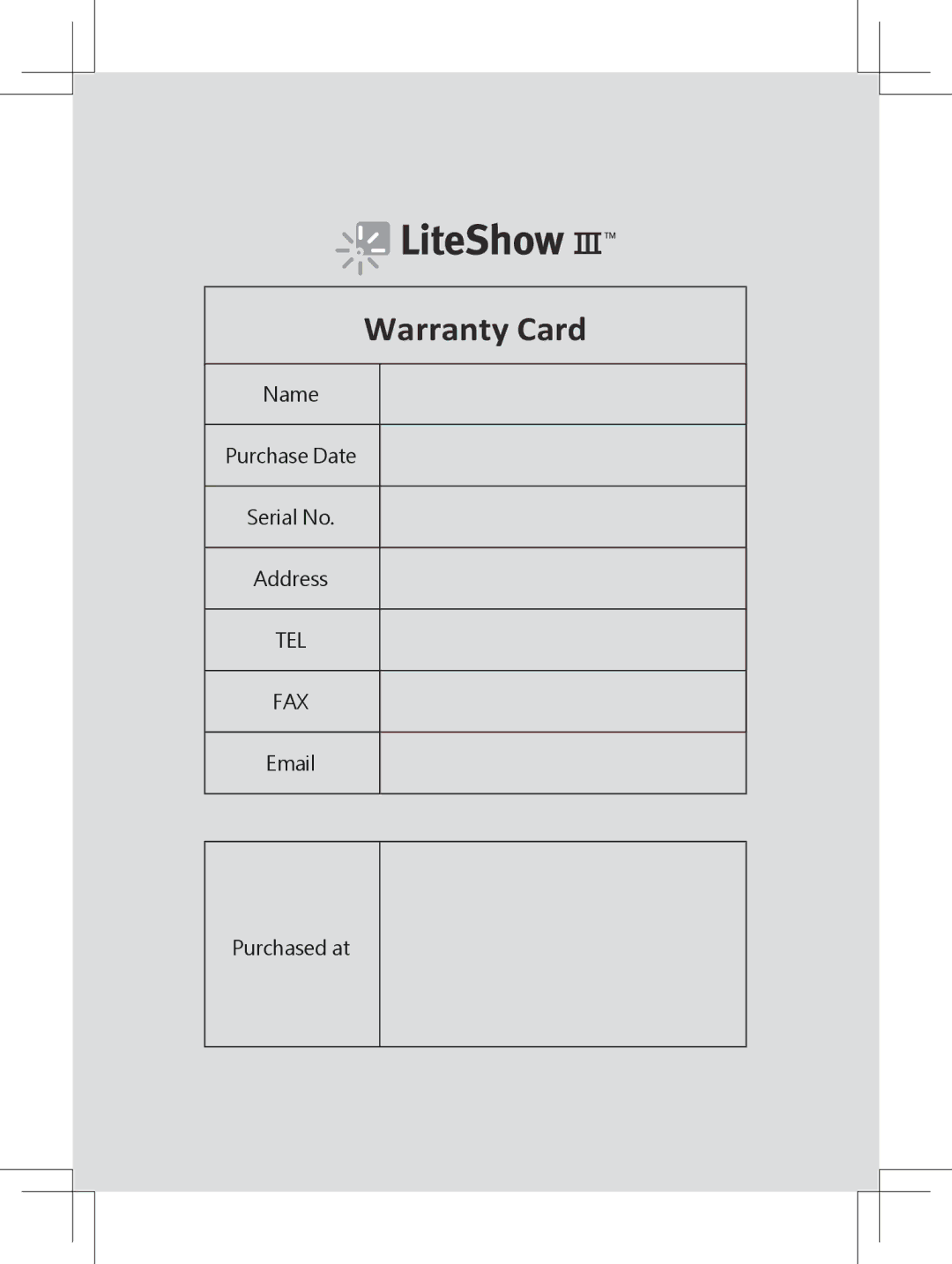 InFocus INLITESHOW3 manual Warranty Card 