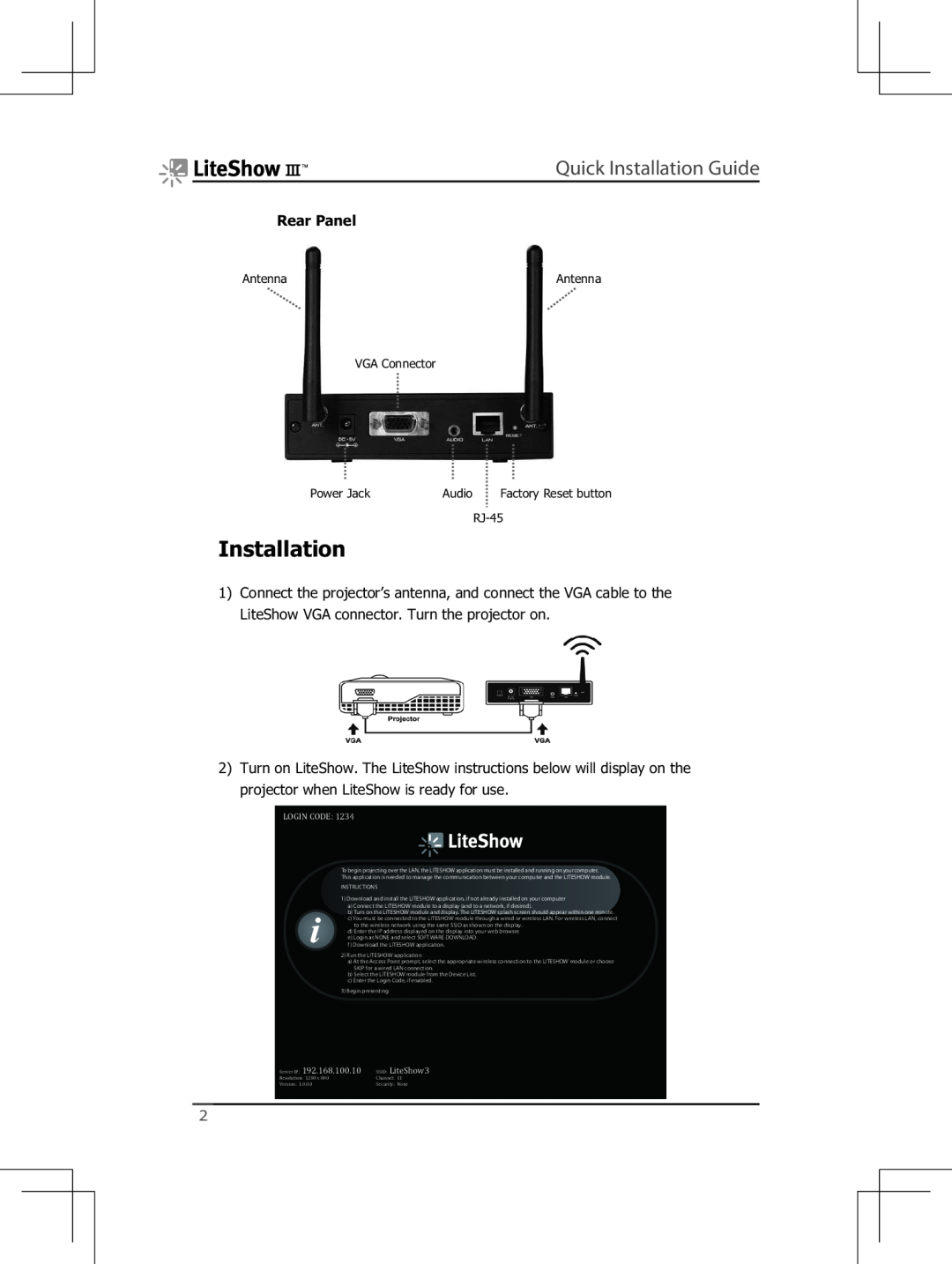 InFocus INLITESHOW3 manual Quick Installation Guide, Rear Panel 