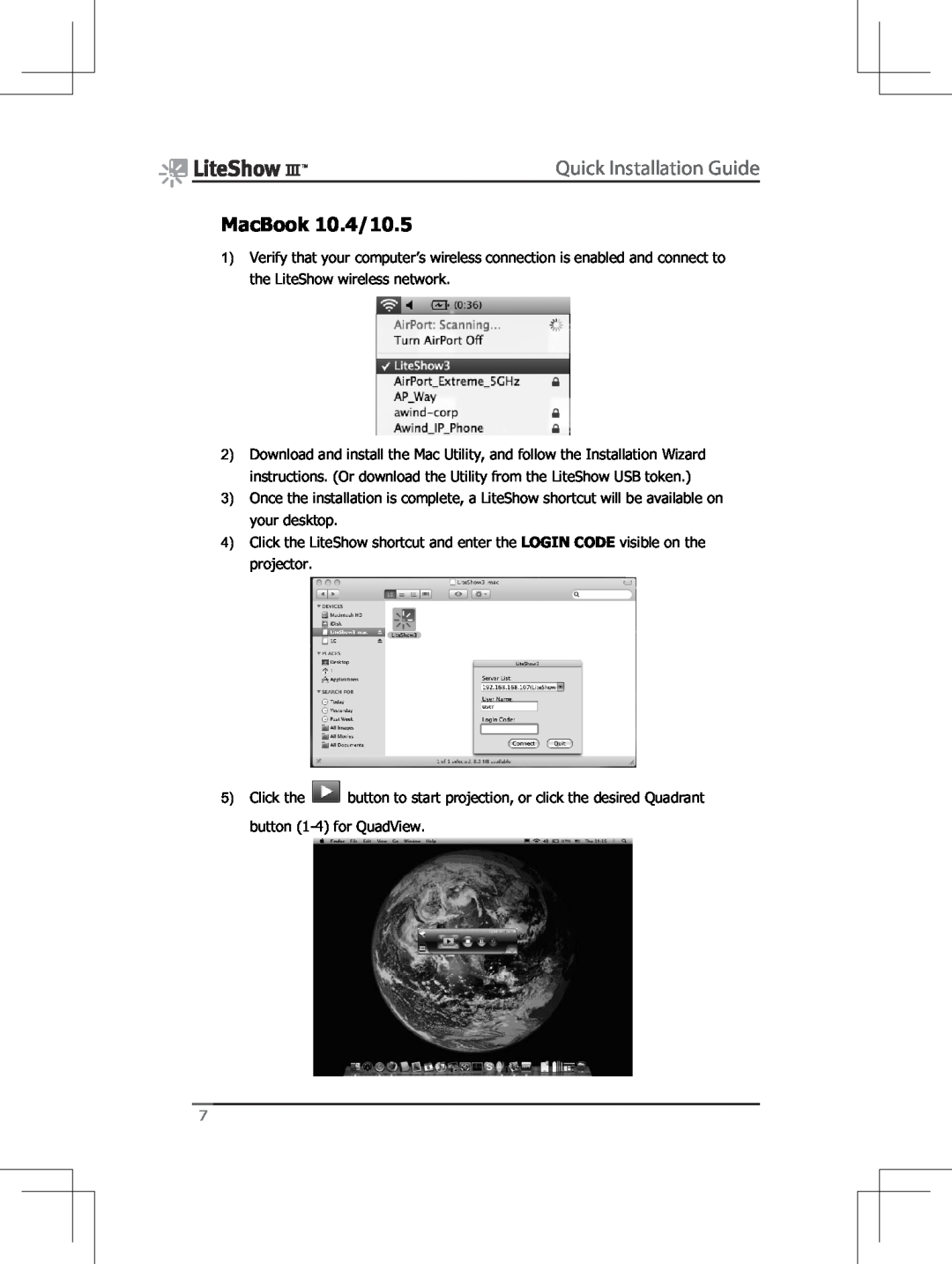 InFocus INLITESHOW3 manual MacBook 10.4/10.5, Quick Installation Guide 