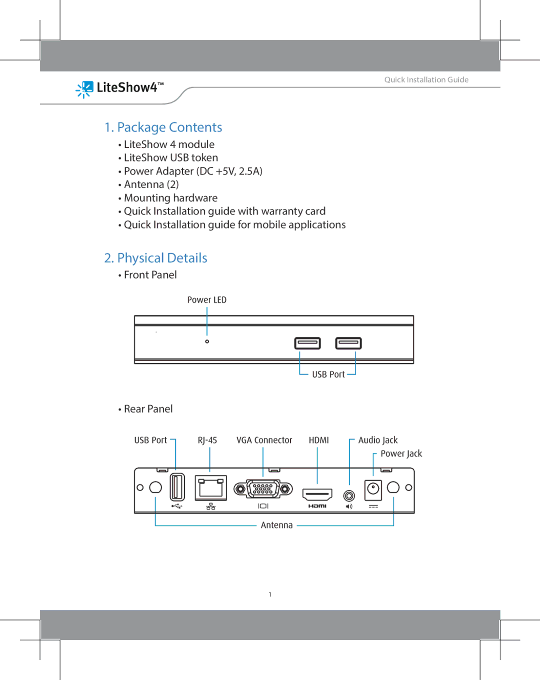 InFocus INLITESHOW4 manual Physical Details 