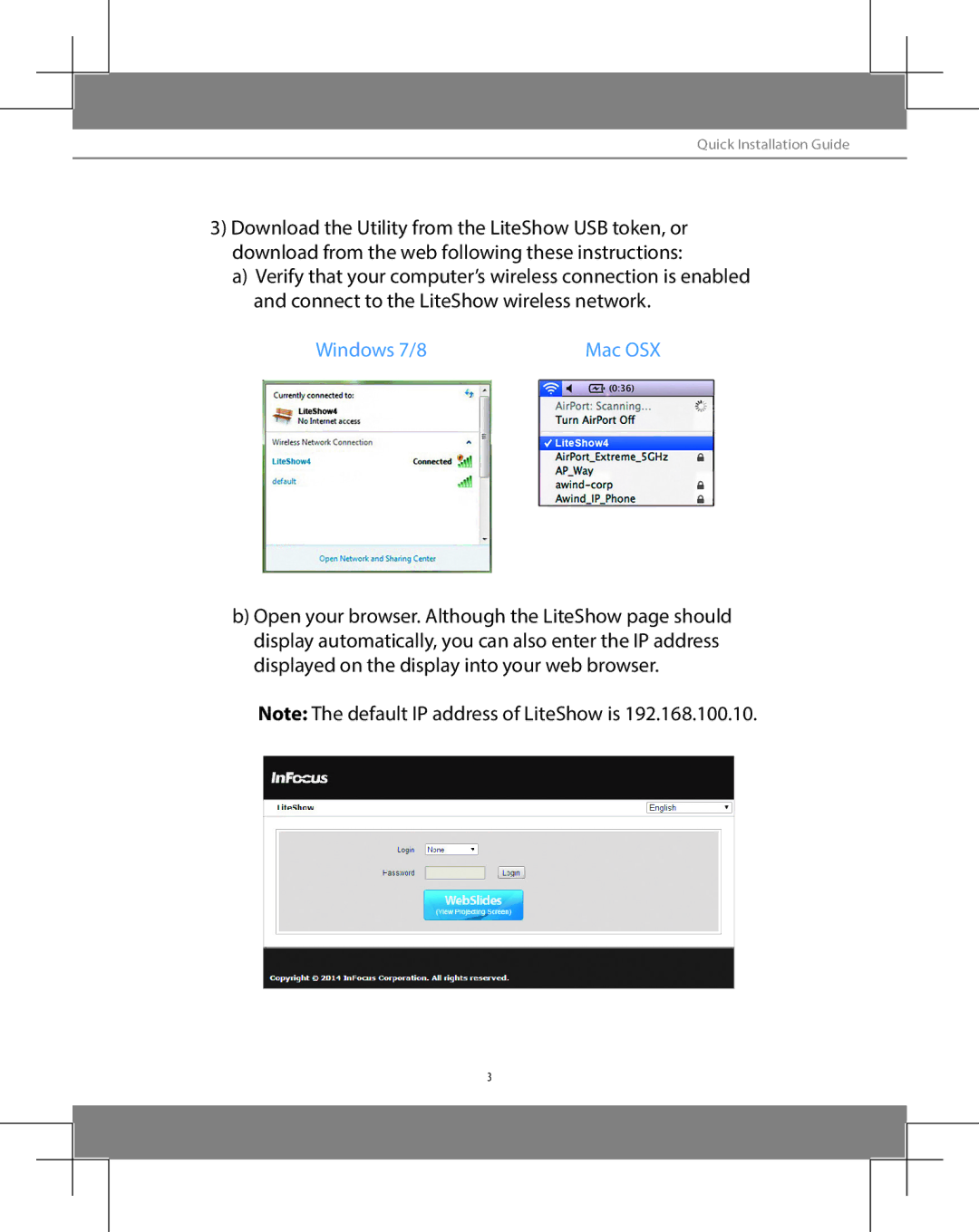 InFocus INLITESHOW4 manual Windows 7/8 