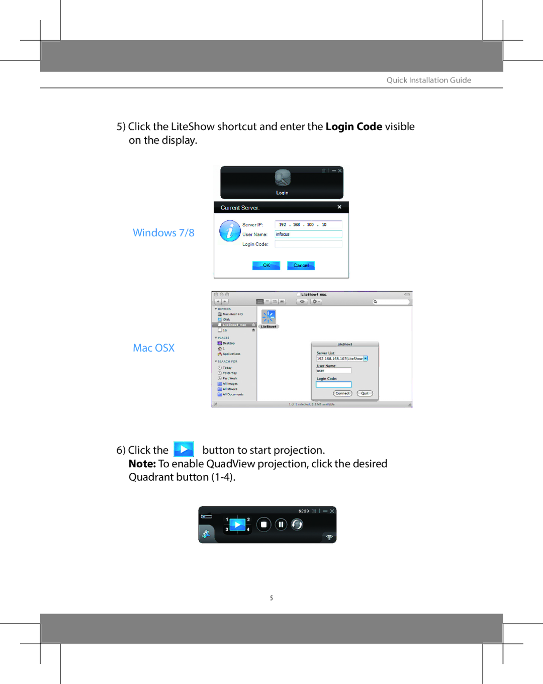 InFocus INLITESHOW4 manual Windows 7/8 Mac OSX 