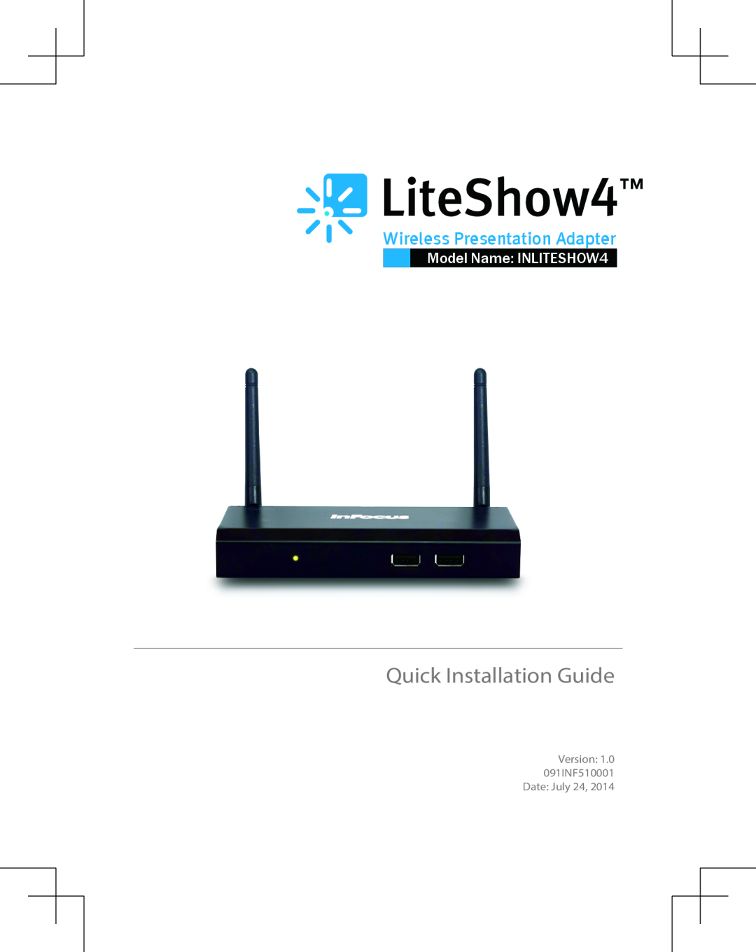 InFocus manual Quick Installation Guide, Wireless Presentation Adapter, Model Name INLITESHOW4 