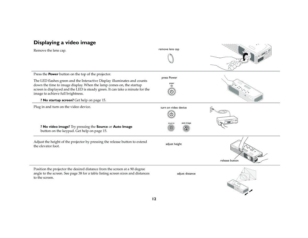 InFocus LP 120 manual Displaying a video image, ? No startup screen? Get help on 