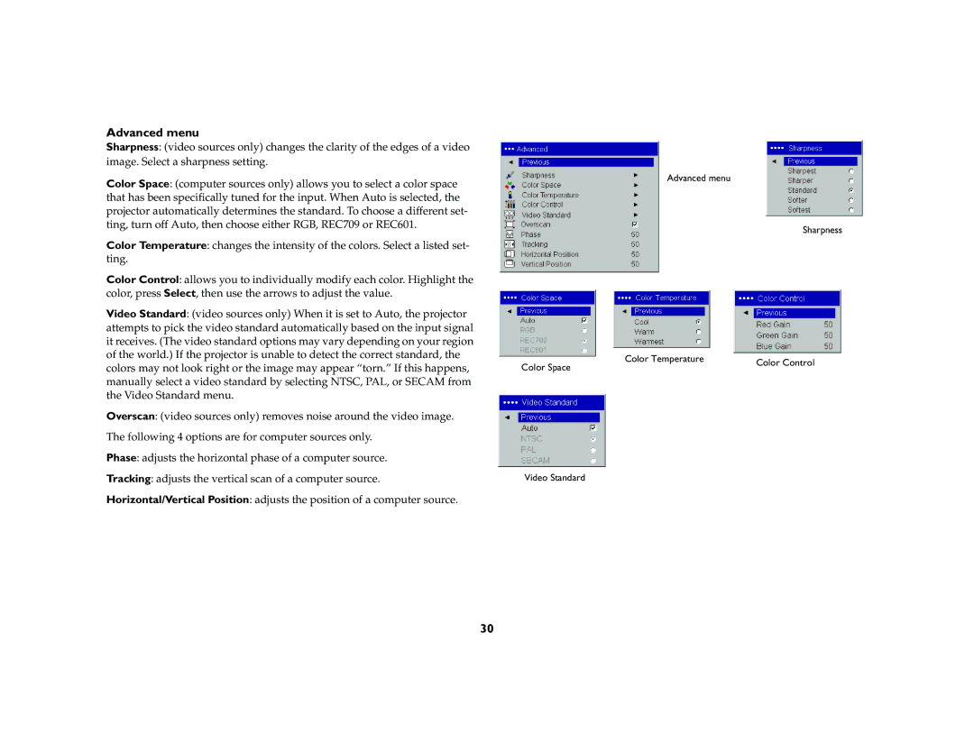 InFocus LP 120 manual Advanced menu 