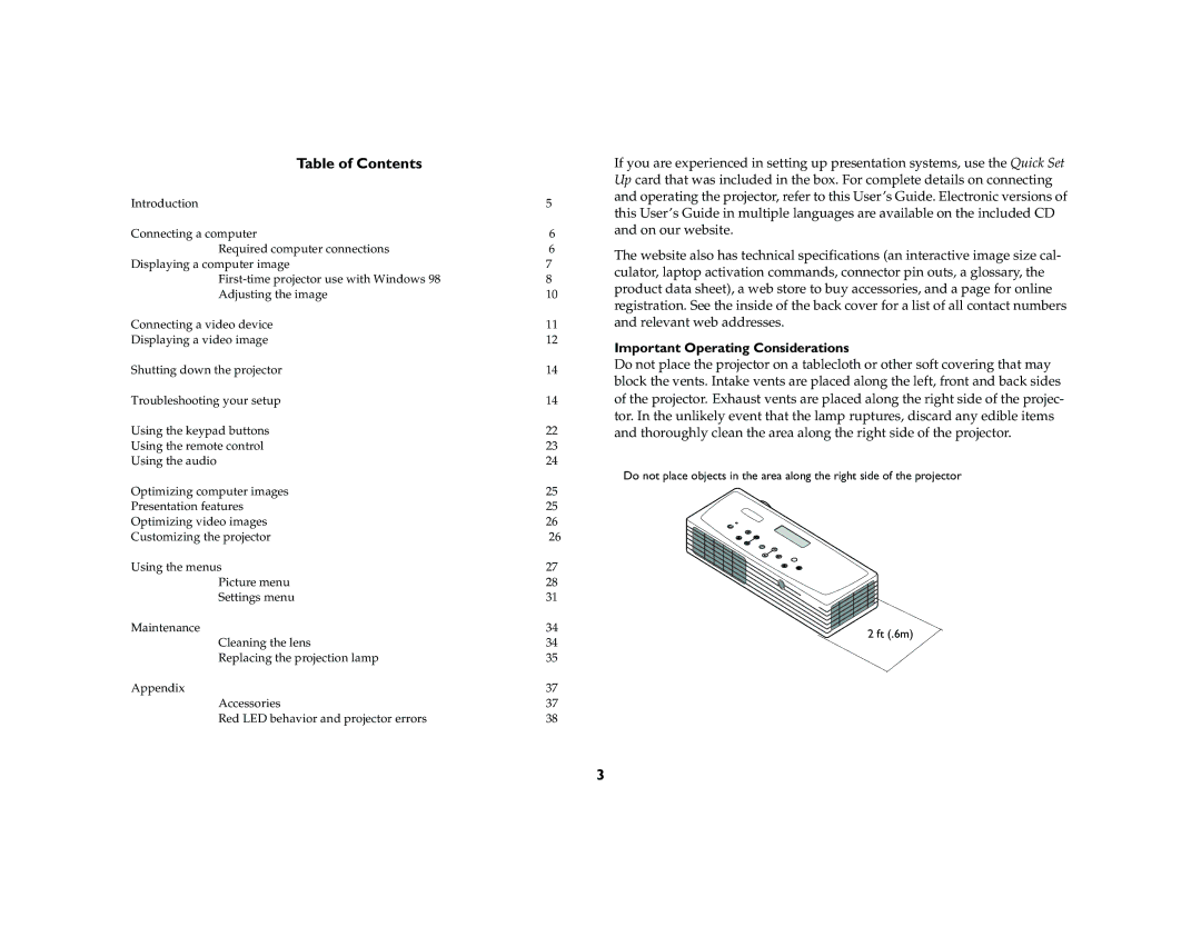 InFocus LP 120 manual Table of Contents 