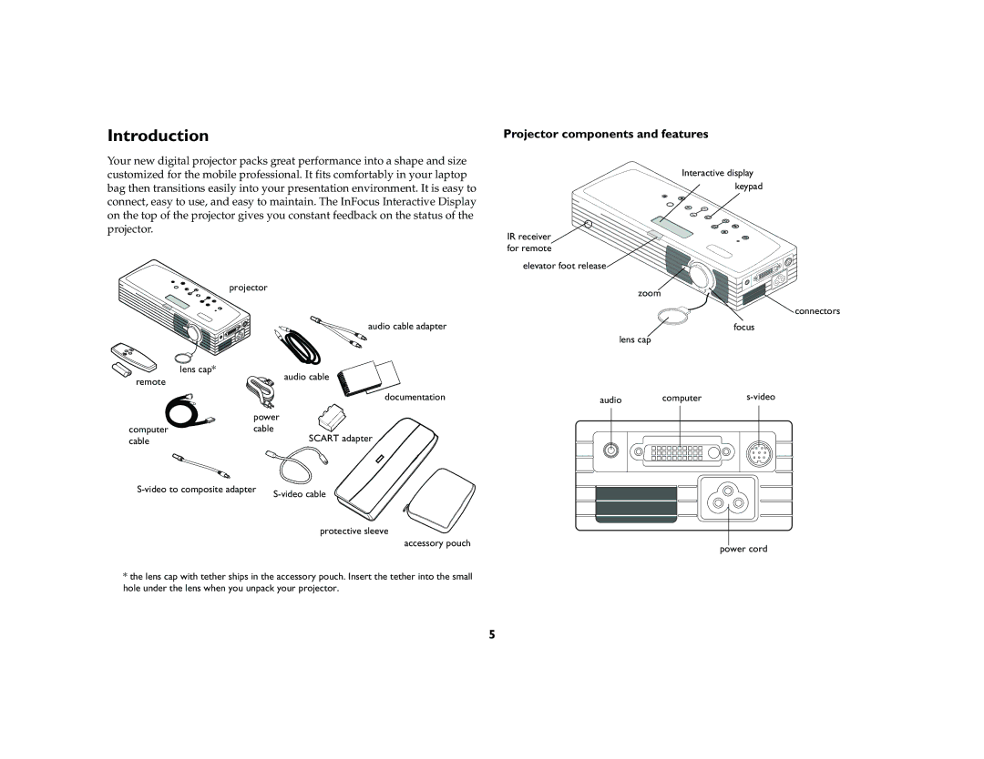 InFocus LP 120 manual Introduction, Projector components and features 