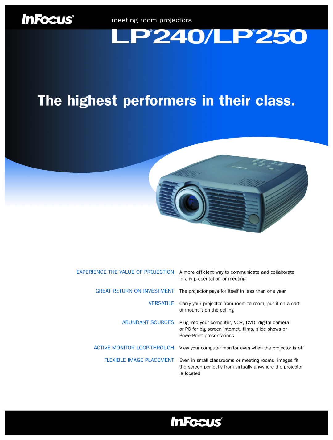 InFocus LP 240/LP 250 manual meeting room projectors, LP240/LP250, The highest performers in their class 
