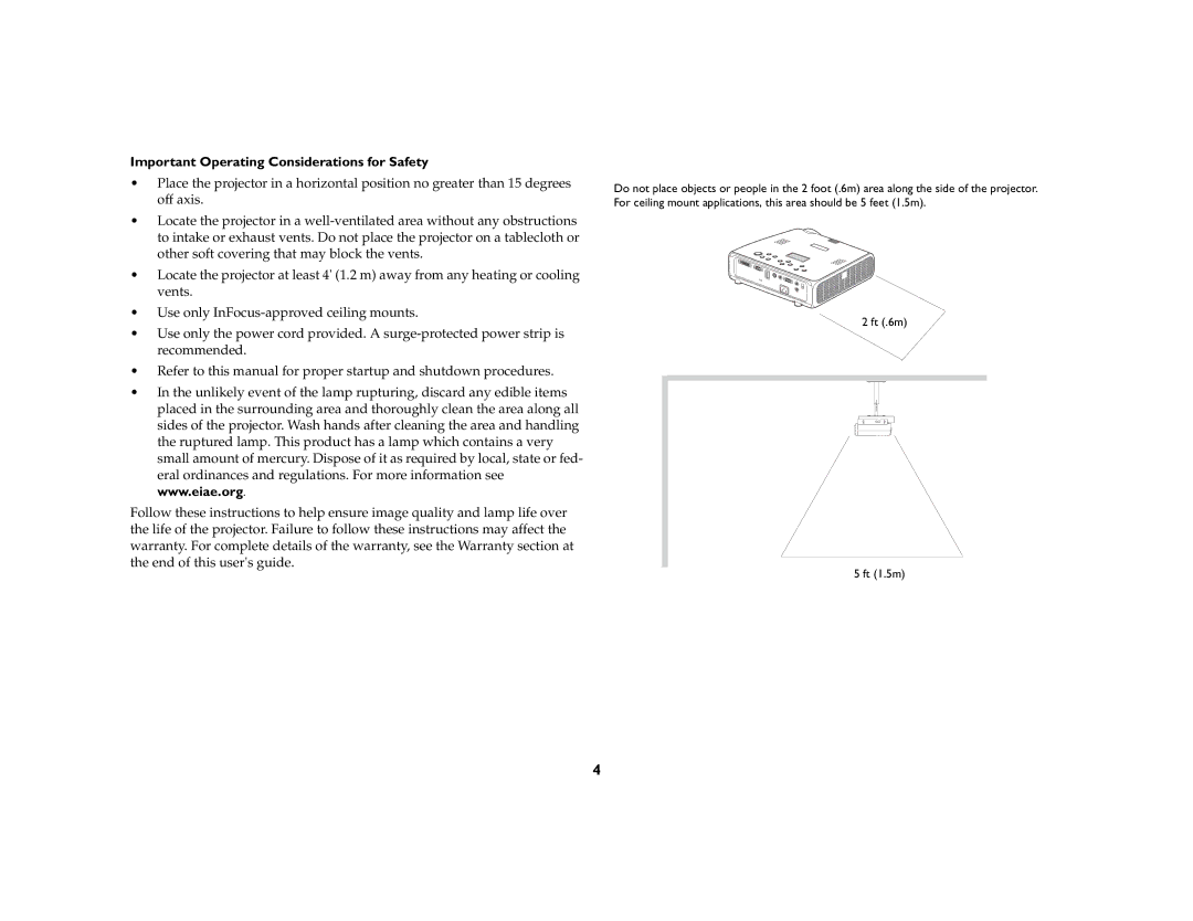 InFocus LP 600 manual Important Operating Considerations for Safety 