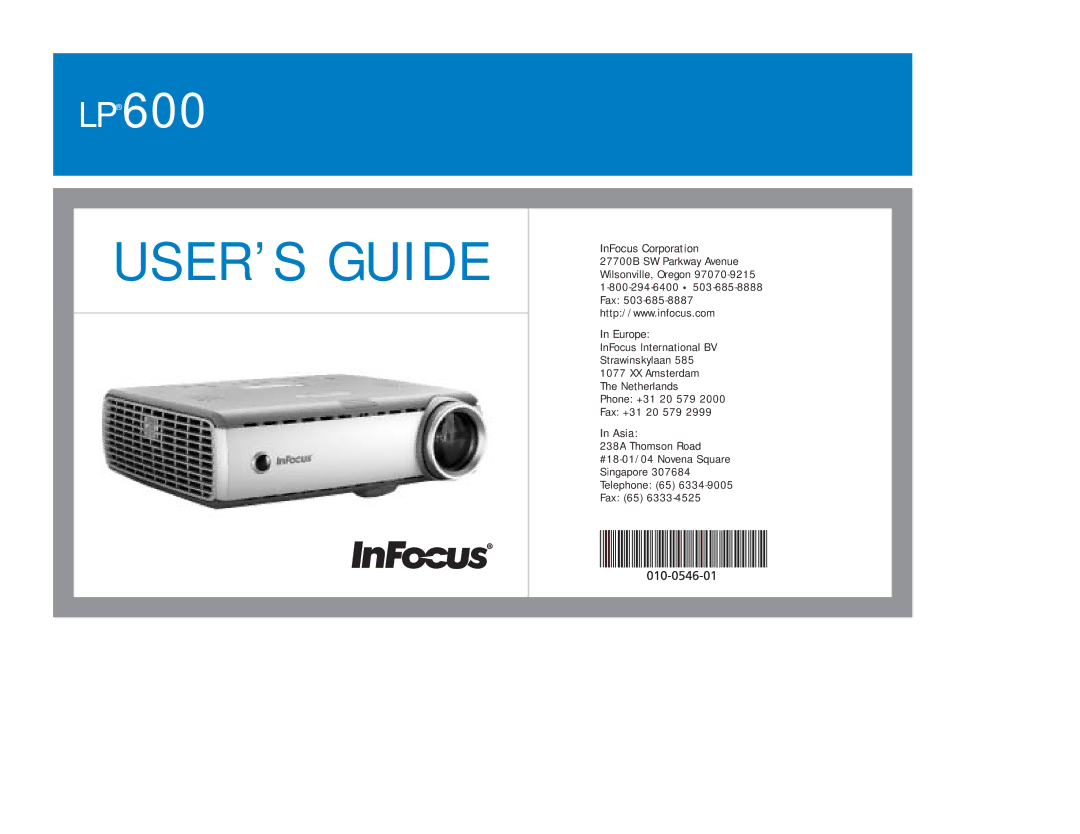 InFocus LP 600 manual USER’S Guide 