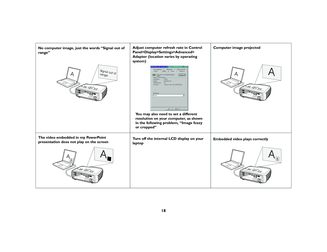 InFocus LP 640 manual No computer image, just the words Signal out of range 