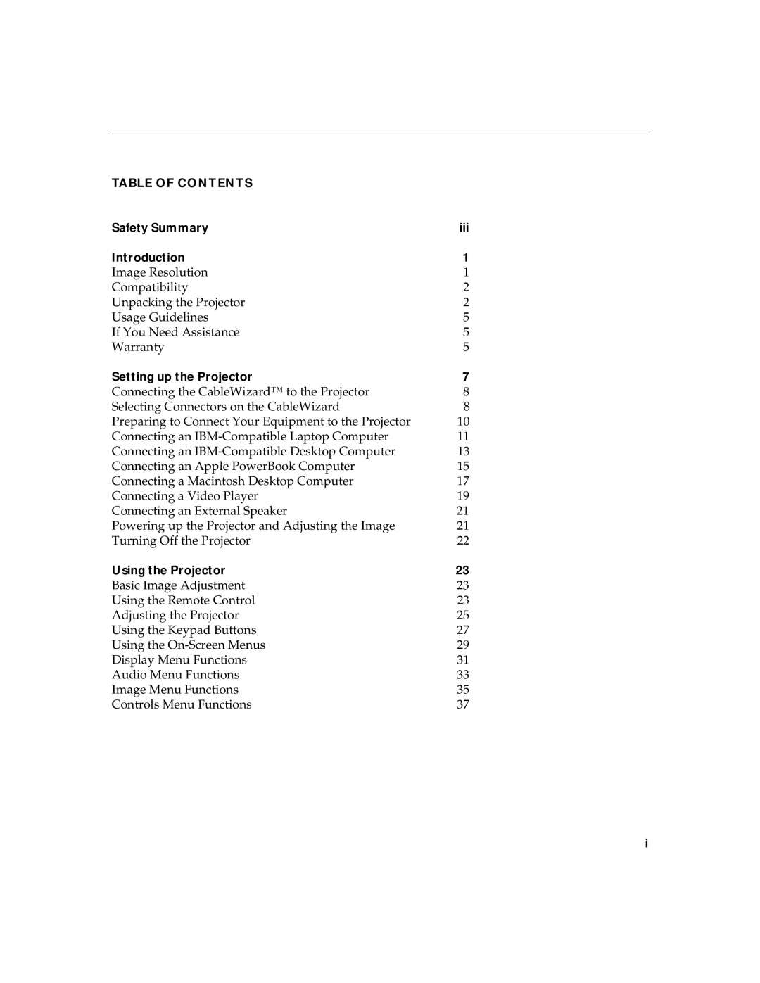 InFocus LP 735, LP 725 warranty Table of Contents 