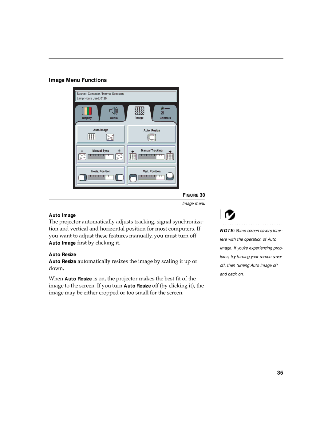 InFocus LP 725, LP 735 warranty Image Menu Functions 