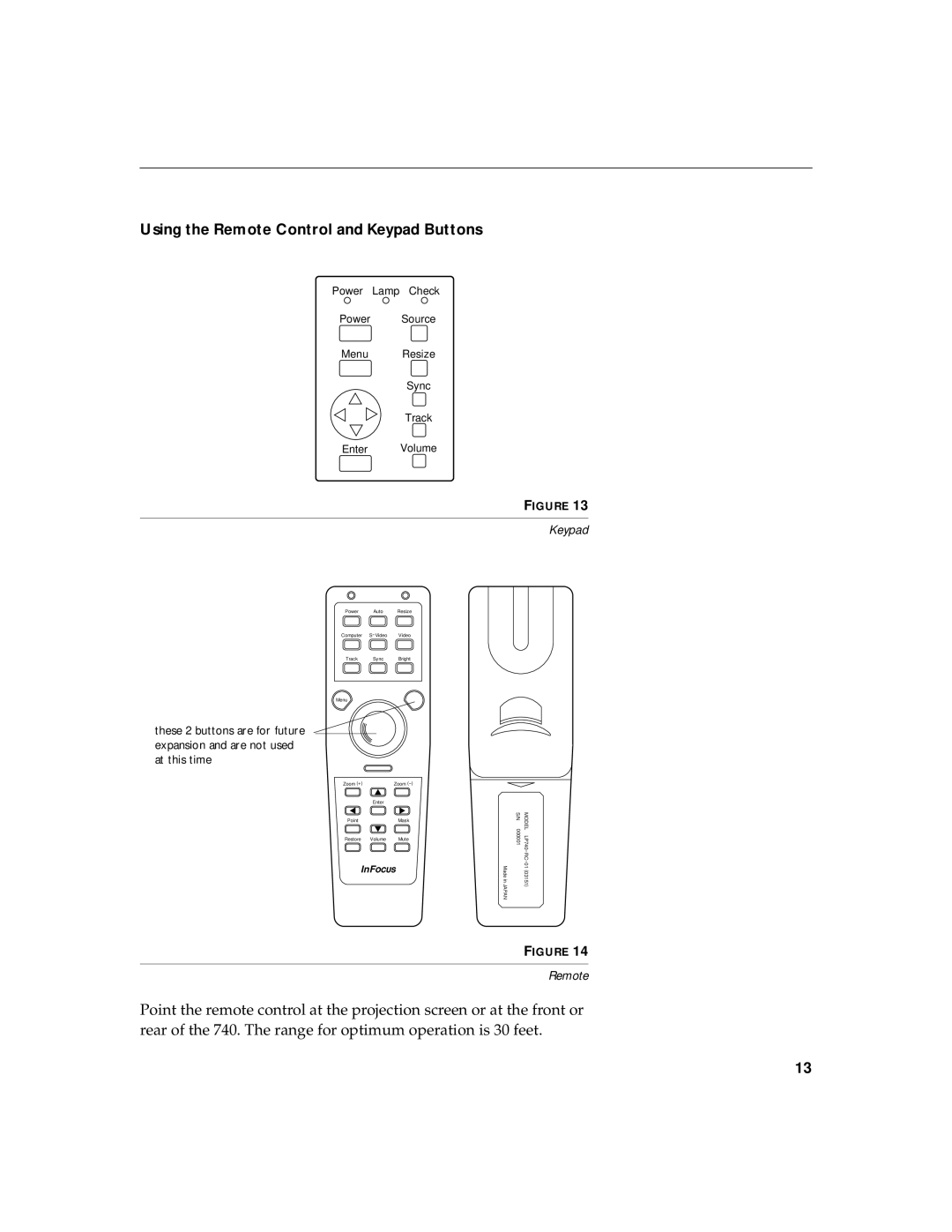 InFocus LP 740 warranty Using the Remote Control and Keypad Buttons 