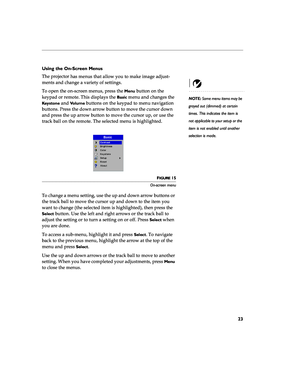 InFocus LP 790 manual Using the On-Screen Menus, On-screen menu 
