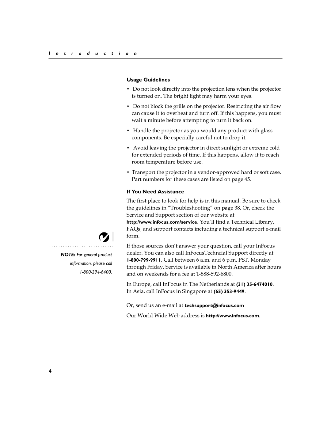 InFocus LP 790 manual Usage Guidelines, Urrpwhpshudwxuhehiruhxvh, If You Need Assistance, Information, please call 