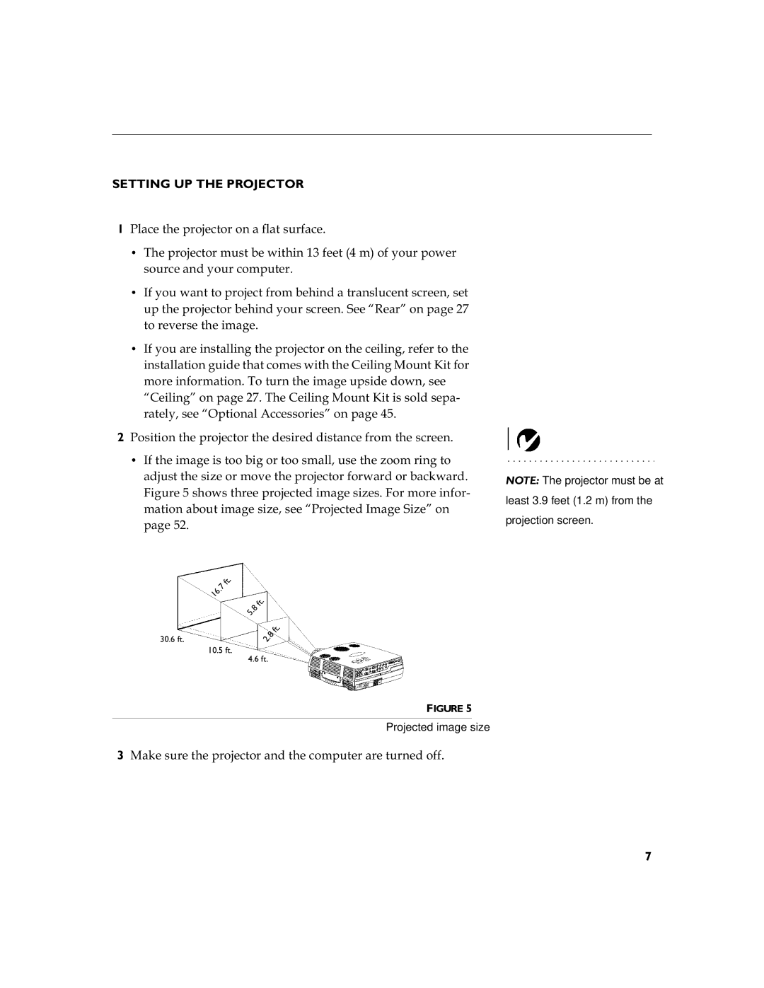 InFocus LP 790 manual Setting UP the Projector, 3ODFHWKHSURMHFWRURQDIODWVXUIDFH, Wruhyhuvhwkhlpdjh, Projected image size 