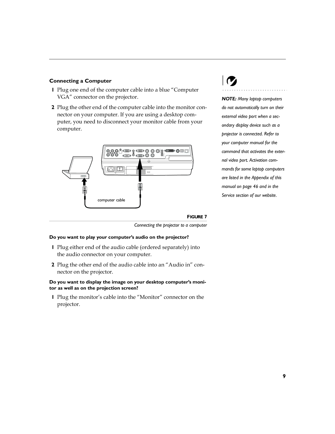 InFocus LP 790 manual Connecting a Computer, Frpsxwhu, Wkhdxglrfrqqhfwrurq\Rxufrpsxwhu, Qhfwrurqwkhsurmhfwru 