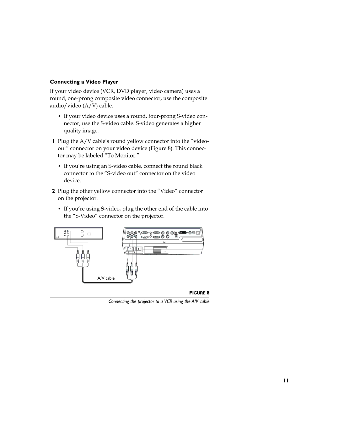 InFocus LP 790 manual Connecting a Video Player, RXUYLGHRGHYLFH9&59SOD\HUYLGHRFDPHUDXVHVD, Ghylfh, Rqwkhsurmhfwru 