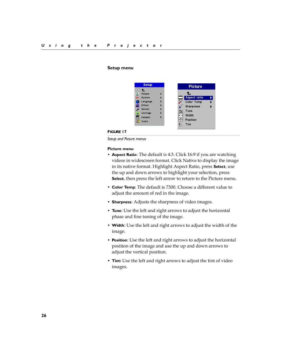 InFocus LP 790 manual Setup menu, Dgmxvwwkhyhuwlfdosrvlwlrq, Lpdjhv, Setup and Picture menus 