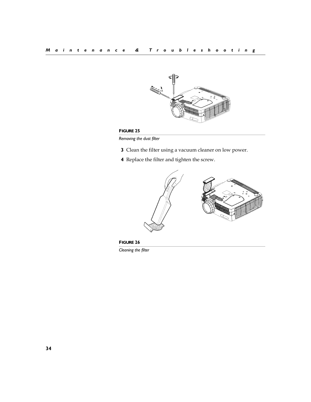 InFocus LP 790 manual 5HSODFHWKHILOWHUDQGWLJKWHQWKHVFUHZ, Removing the dust filter, Cleaning the filter 