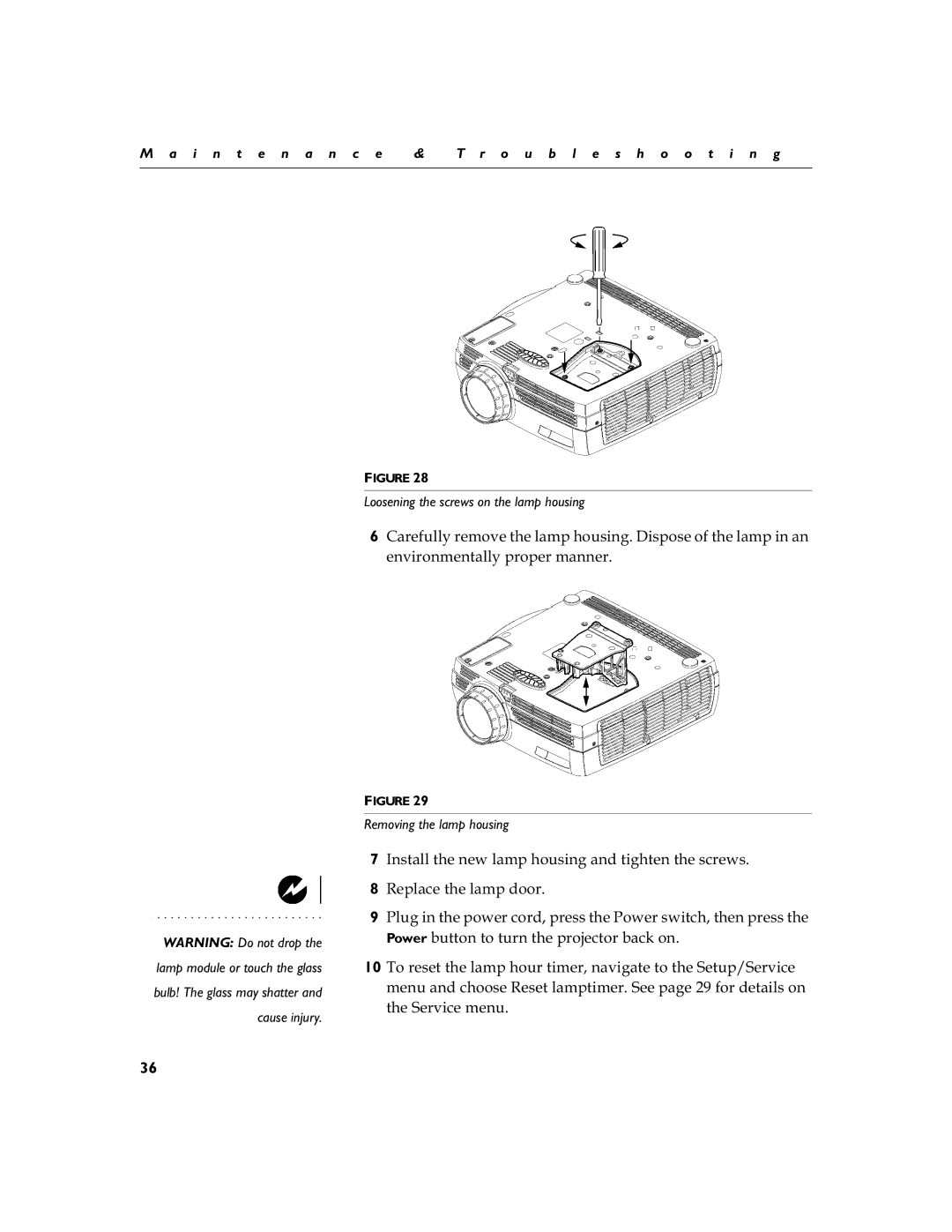 InFocus LP 790 manual Hqylurqphqwdoo\Surshupdqqhu, 5HSODFHWKHODPSGRRU, Loosening the screws on the lamp housing 