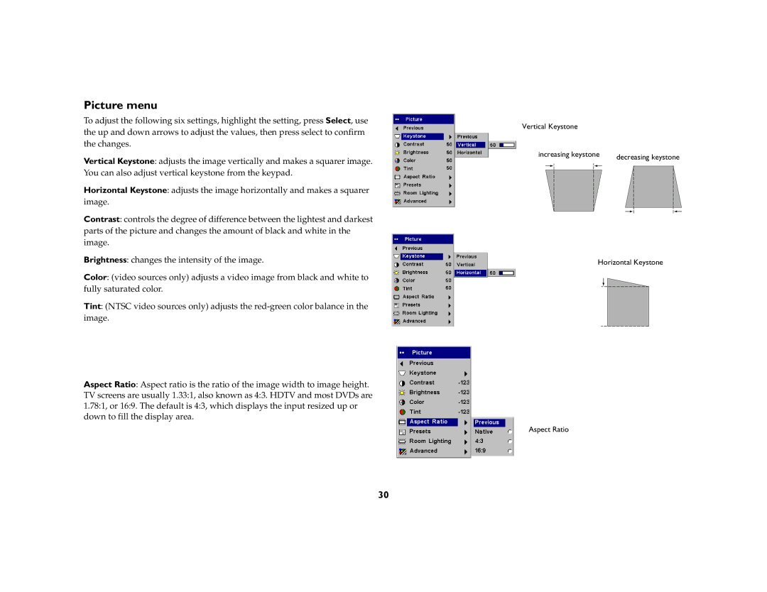 InFocus LP 820, LP 815 manual Picture menu 