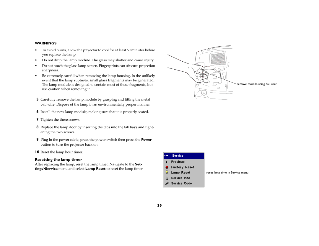 InFocus LP 815, LP 820 manual Resetting the lamp timer 