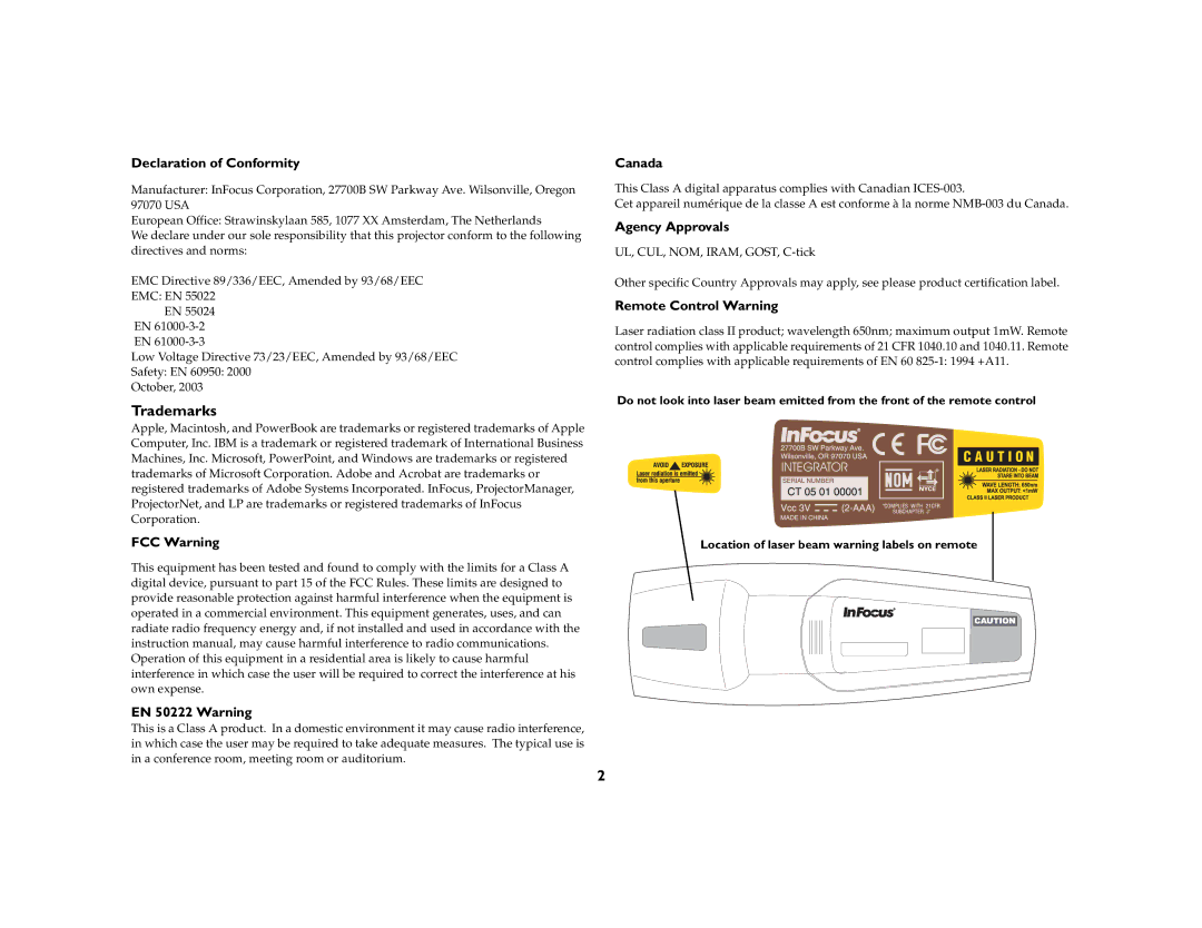 InFocus LP 840/LP 850 manual Trademarks 