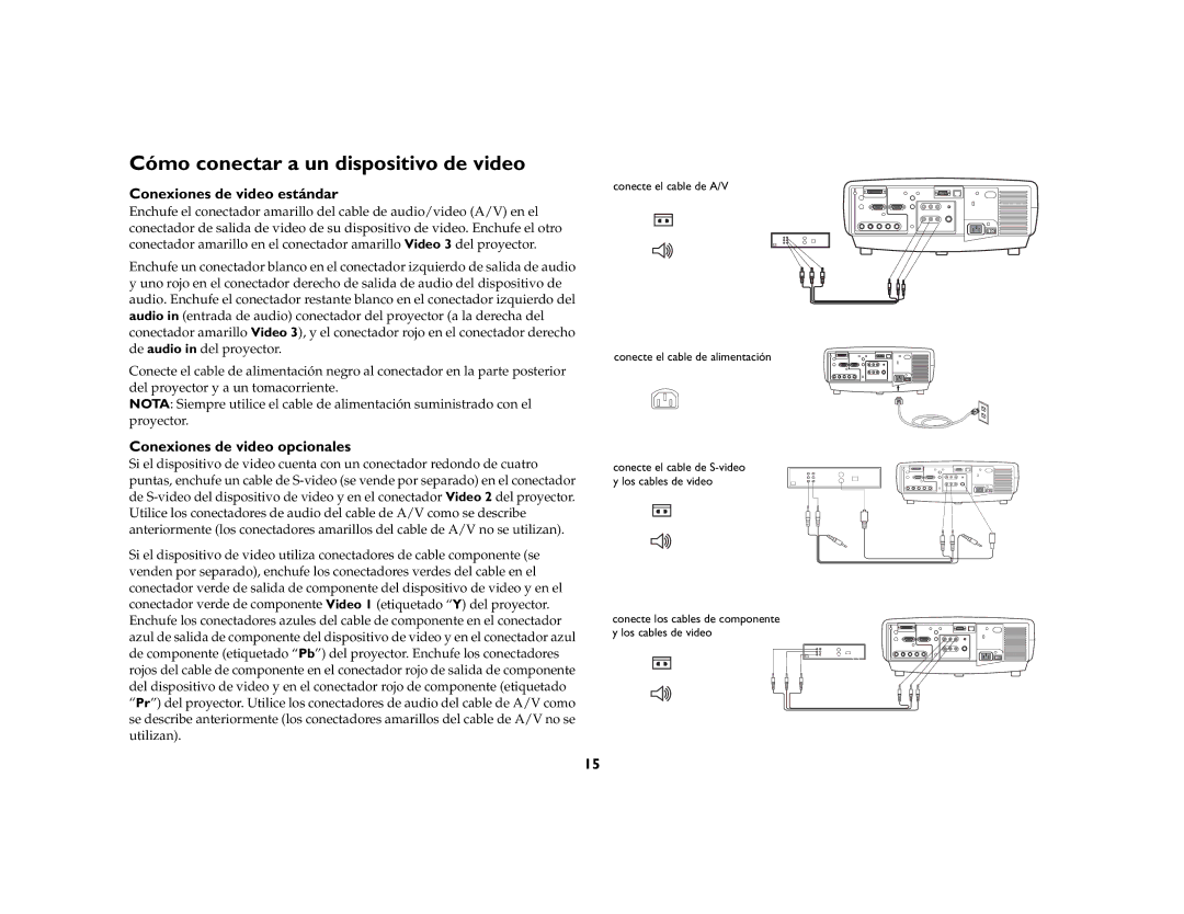 InFocus LP 840 manual Cómo conectar a un dispositivo de video, Conexiones de video estándar, Conexiones de video opcionales 