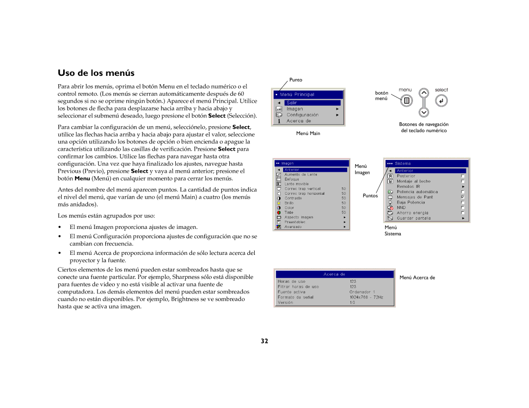 InFocus LP 860, LP 850, LP 840 manual Uso de los menús 