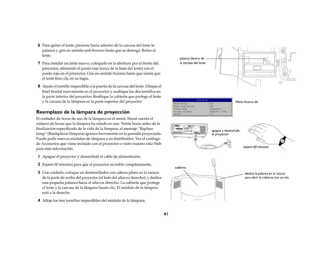 InFocus LP 860, LP 850, LP 840 manual Reemplazo de la lámpara de proyección 