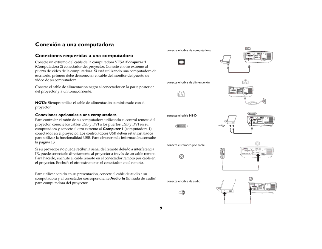 InFocus LP 840, LP 850, LP 860 manual Conexión a una computadora, Conexiones requeridas a una computadora 