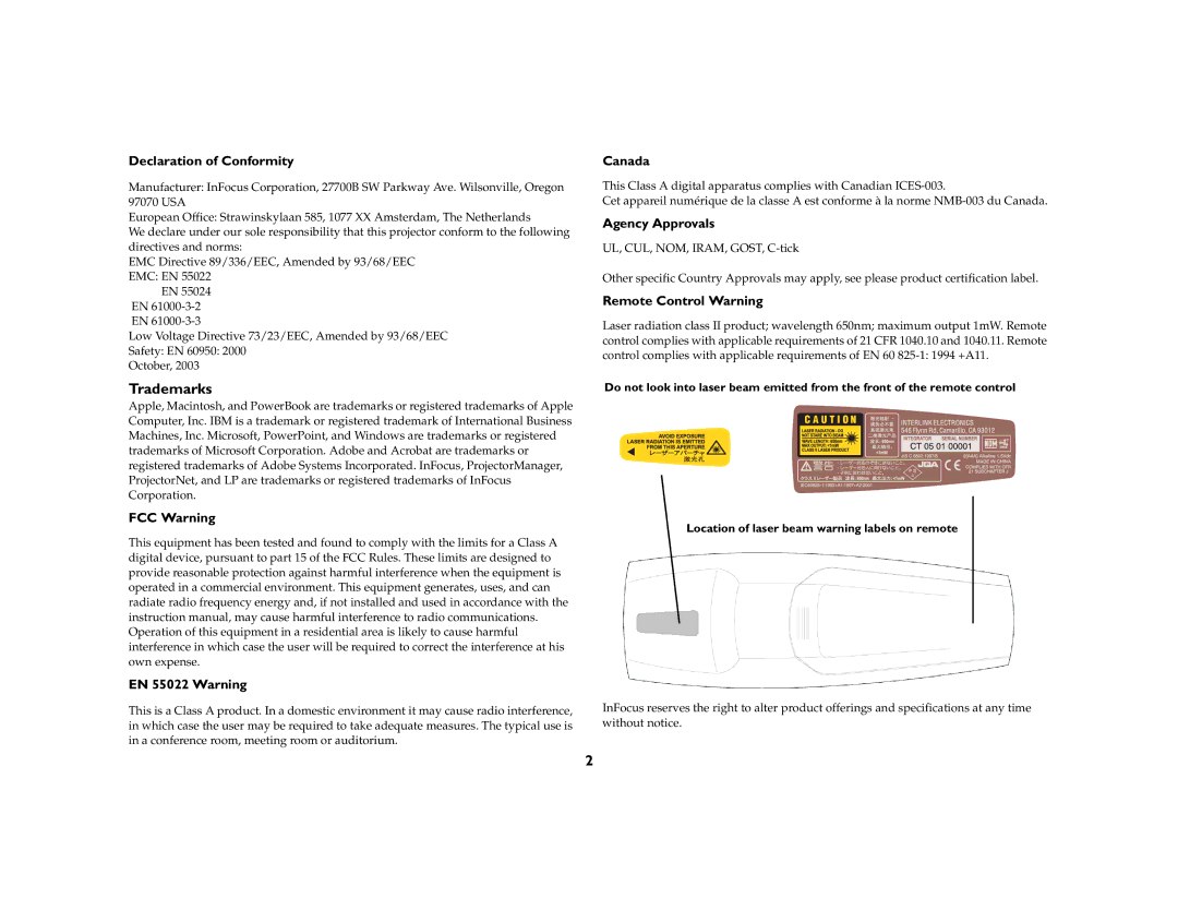 InFocus LP 860 manual Trademarks 