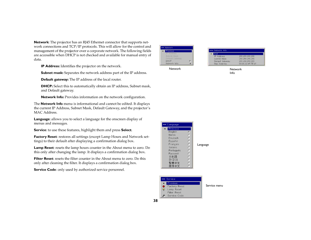 InFocus LP 860 manual Network 