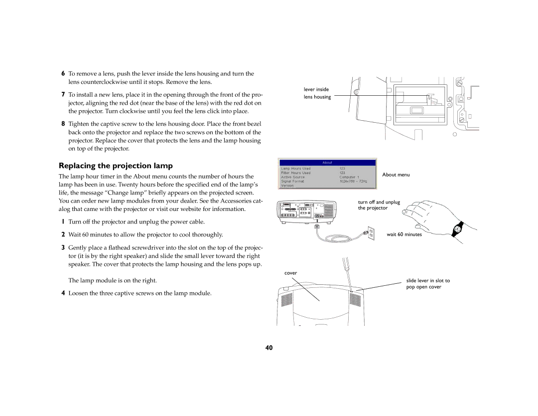 InFocus LP 860 manual Replacing the projection lamp 