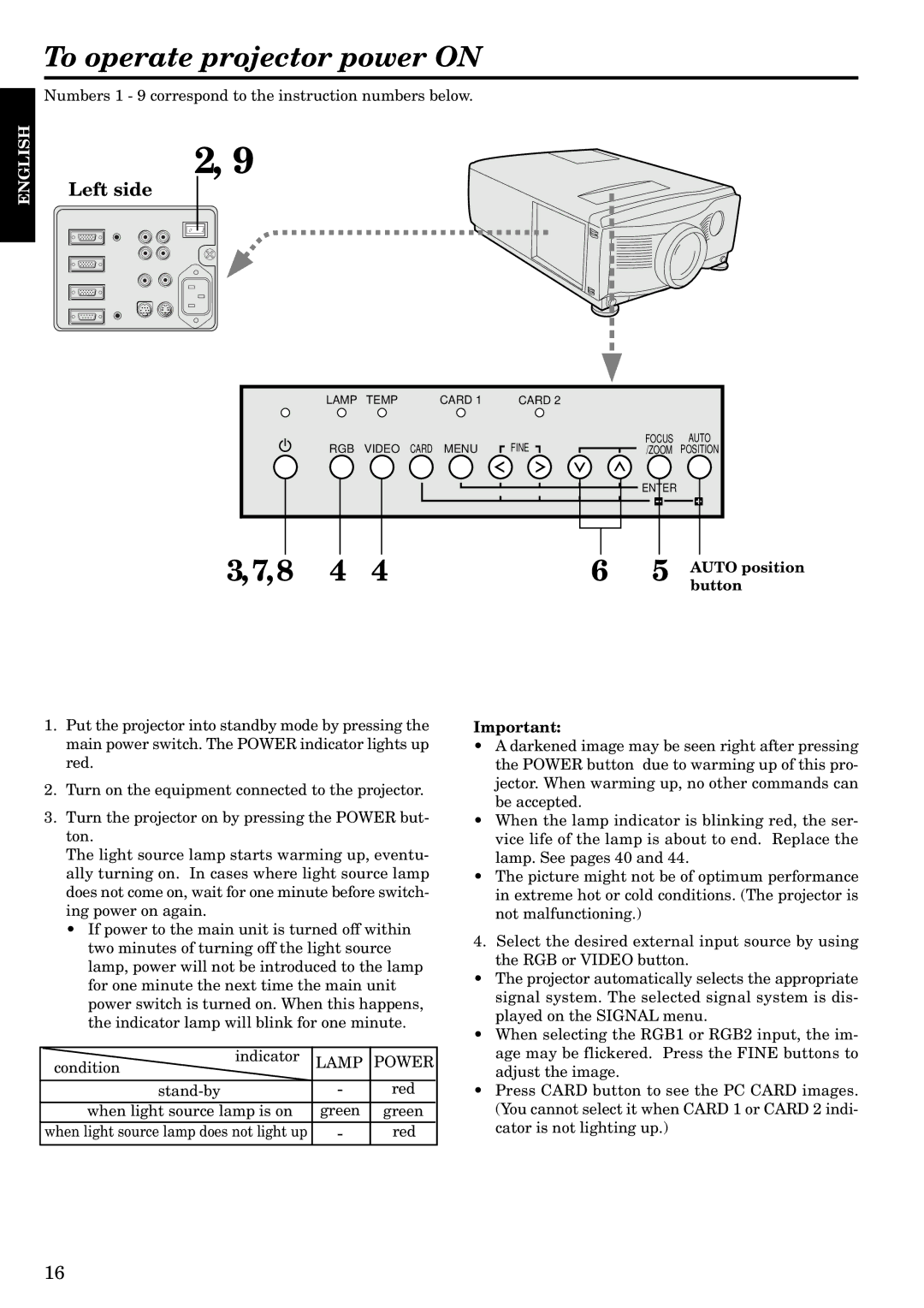 InFocus LP1200 appendix To operate projector power on, Left side, Button, Lamp Power 